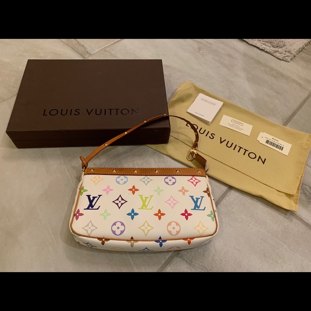 LOUIS VUITTON Pochette Multicolor Hand Bag White